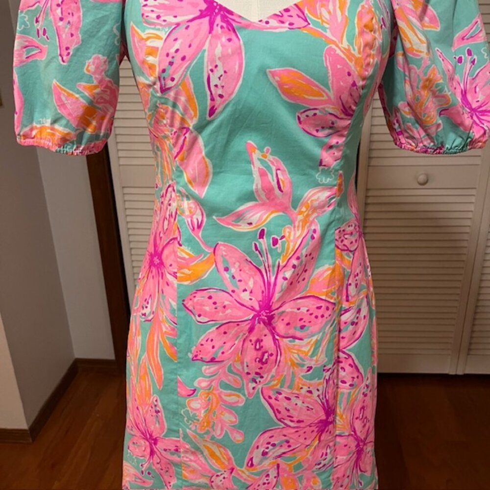 Lily Pulitzer - Lunetta Puff Sleeve Stretch Dress Size 2 - Picture 2 of 5
